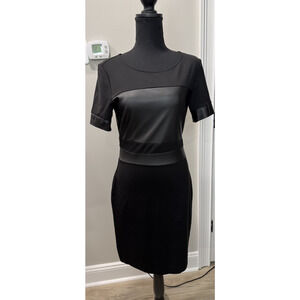 Kenneth Cole NY Sheath Dress Faux Leather Accents Career Bodycon Black Size 4